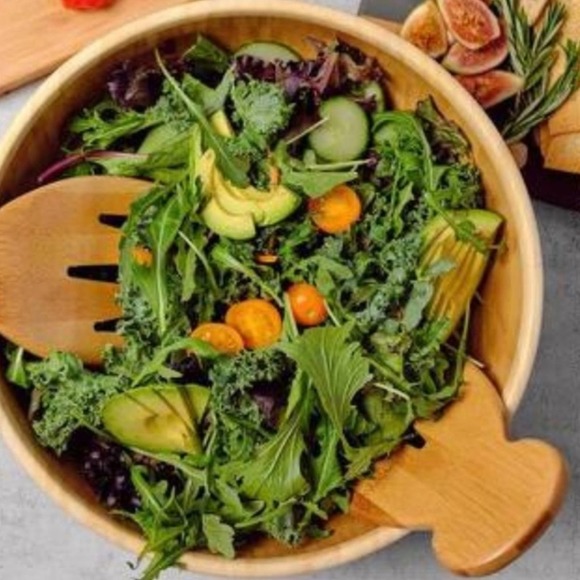 Totally Bamboo Salad Hands 2 Pieces Toss Mix Serve Natural Wood Farmhouse - Picture 2 of 10